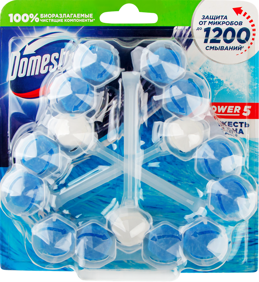 Блок для унитаза DOMESTOS Trio Power 5 Свежесть океана, 3х55г
