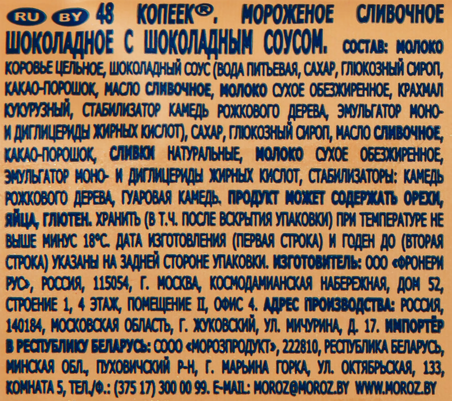 Мороженое 48 КОПЕЕК Шоколадное с шоколадным соусом, без змж, брикет,  400мл, предпросмотр