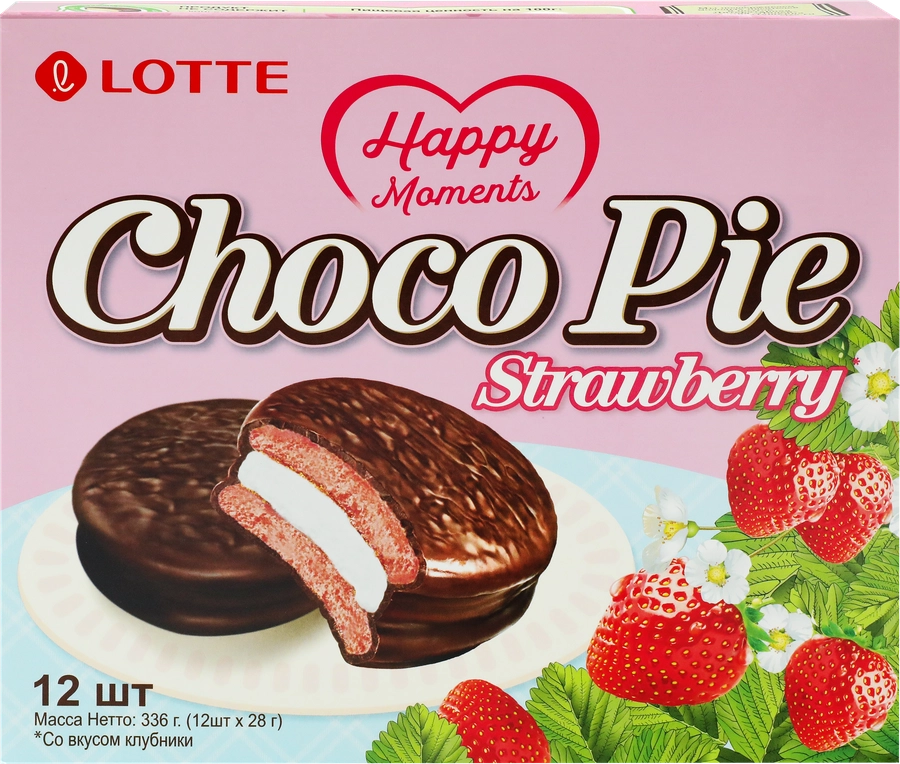 Печенье глазированное LOTTE Choco Pie со вкусом клубники, 336г