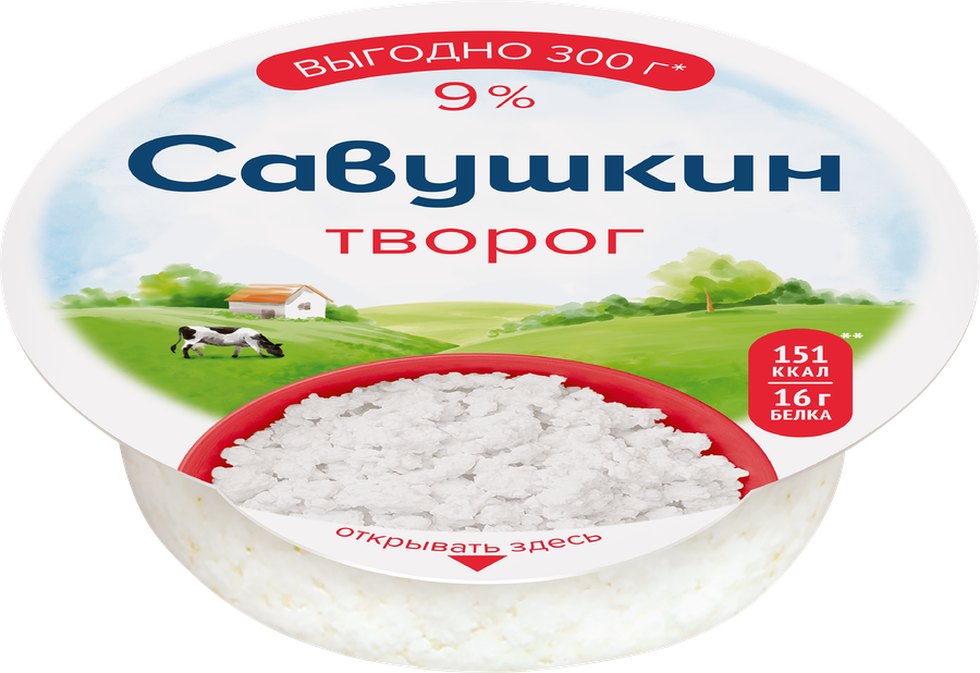 Творог САВУШКИН Хуторок 9%, без змж, 300г