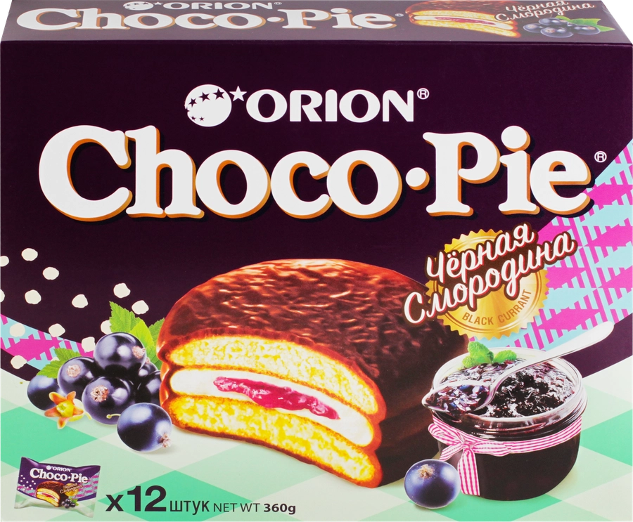 Пирожное ORION Choco Pie черная смородина, 360г