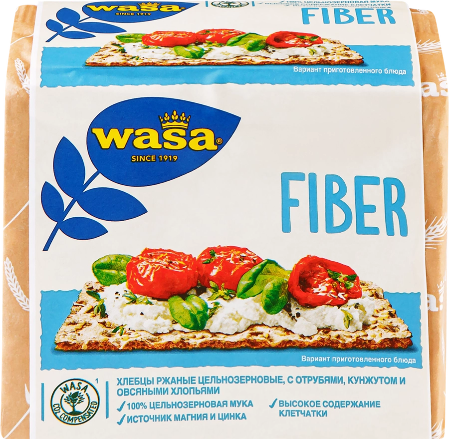 Хлебцы ржаные WASA Fiber цельнозерновые с отрубями, кунжутом и овсяными хлопьями, 230г