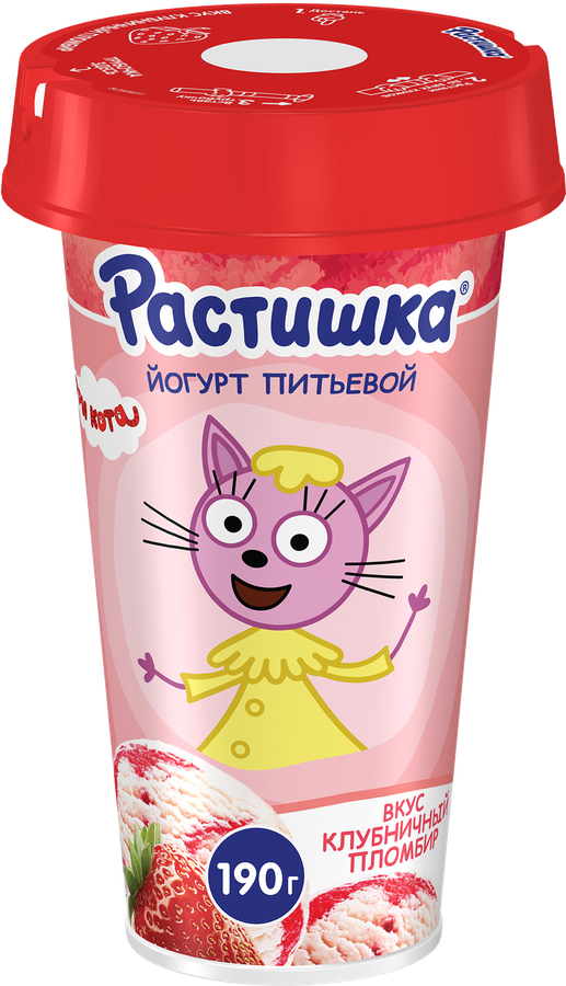 Йогурт питьевой РАСТИШКА Шейк Клубничный пломбир 2,8%, без змж, 190г