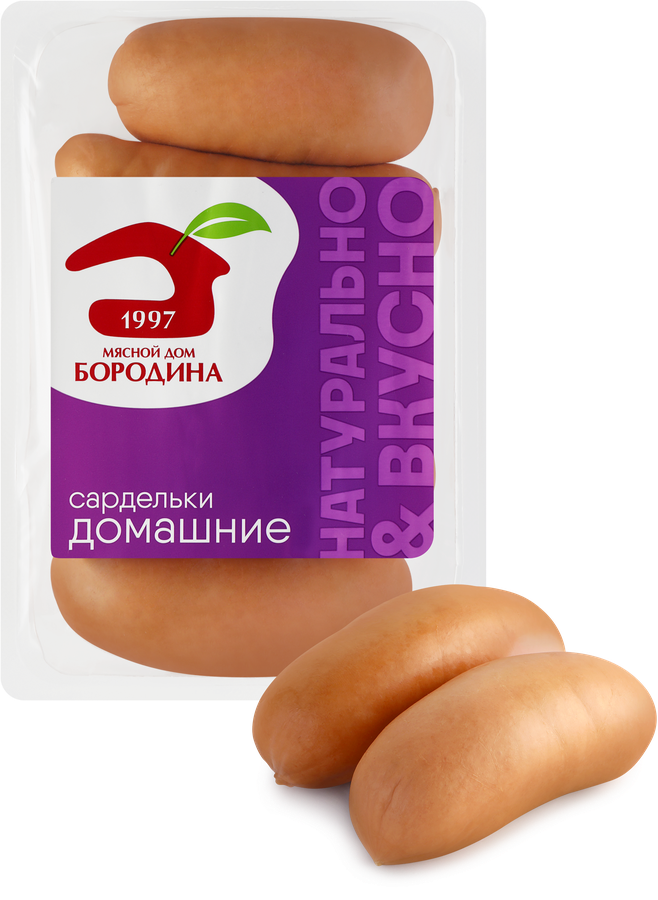 Сардельки МД БОРОДИНА Домашние, натуральная оболочка, 500г