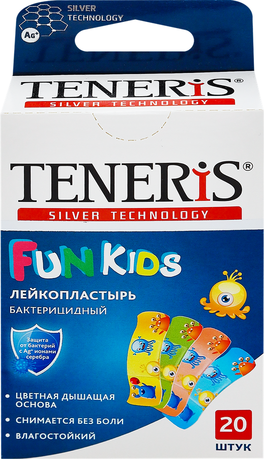 Лейкопластырь бактерицидный TENERIS Fun Kids с рисунками 5,6х1,9см, 20шт