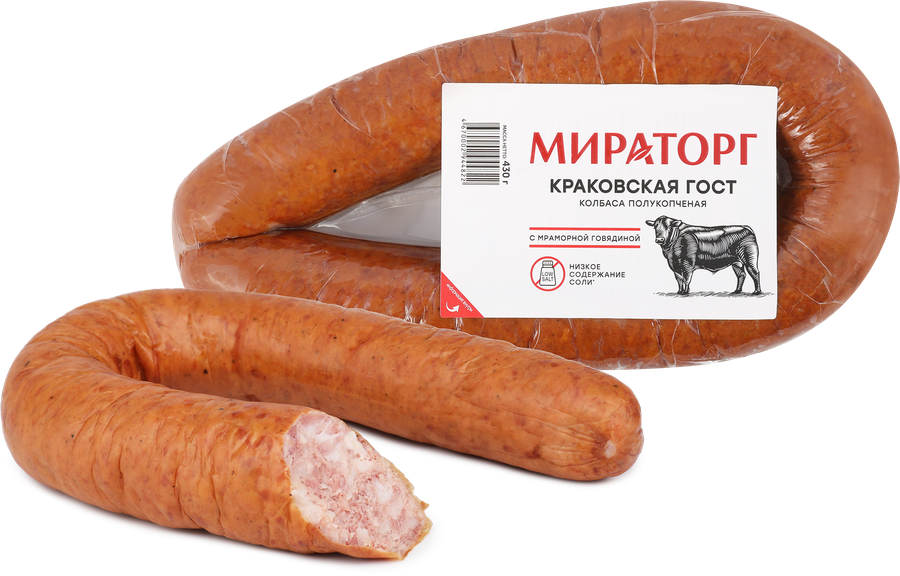 Колбаса полукопченая МИРАТОРГ Краковская, натуральная оболочка, 430г