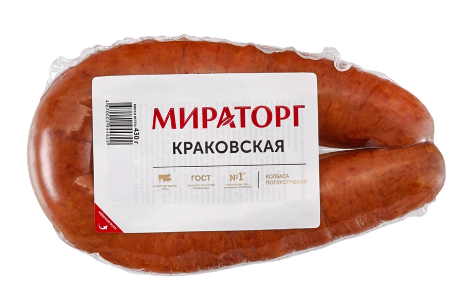 Колбаса полукопченая МИРАТОРГ Краковская, натуральная оболочка, 430г