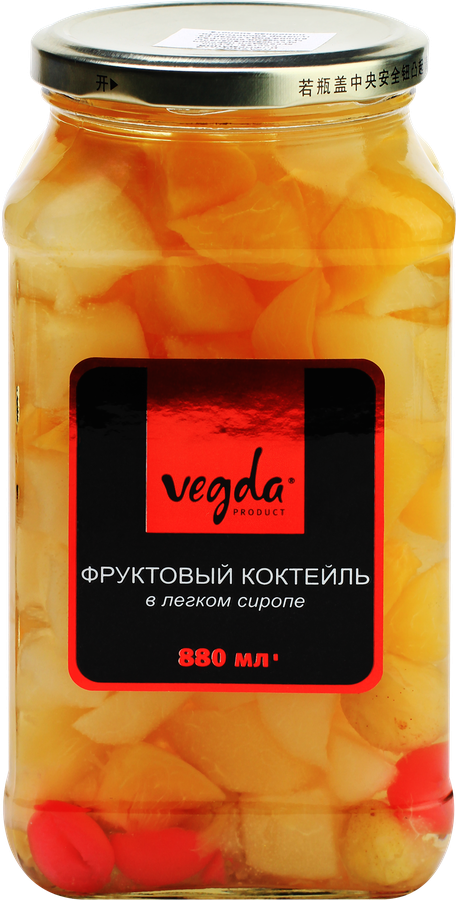 Коктейль фруктовый VEGDA в легком сиропе, 880мл