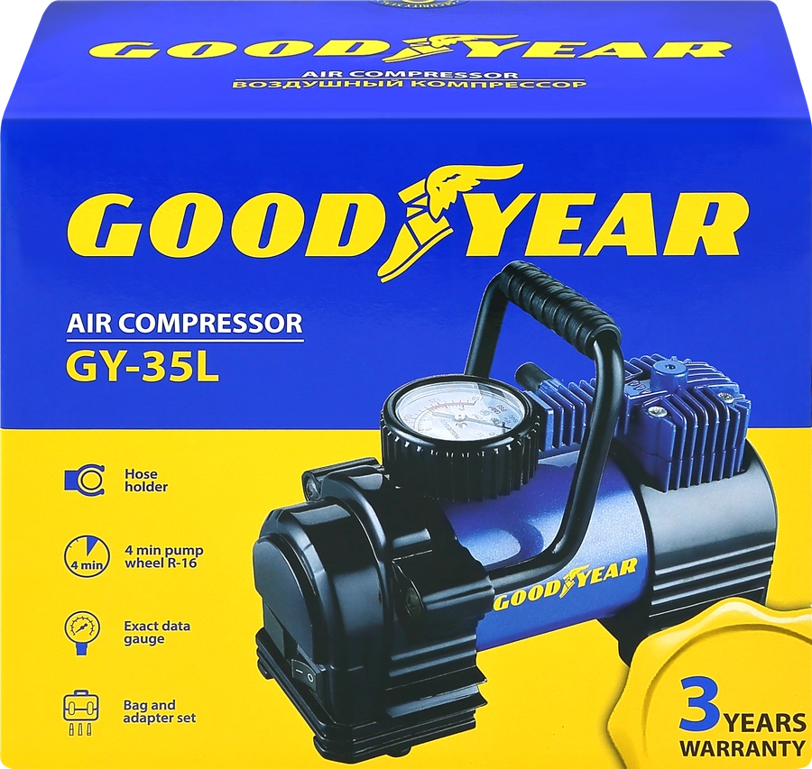 Воздушный компрессор GOODYEAR 35л/мин со съемной ручкой, сумка для хранения Арт. GY000102