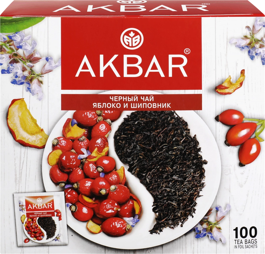 Чай черный AKBAR Яблоко и шиповник, 100пак