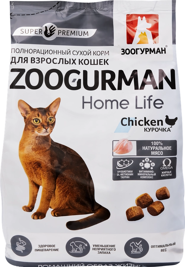 Корм сухой для взрослых кошек ЗООГУРМАН Home Life Курочка, 1,5кг