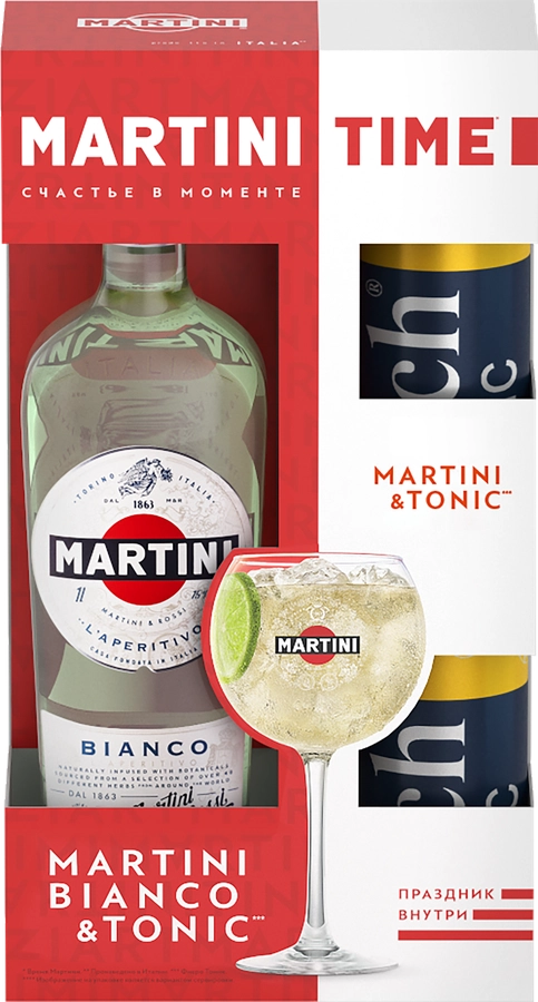 Промо-набор: Напиток виноградосодержащий MARTINI Bianco cладкий, 1л + Тоник, 2x0.33л