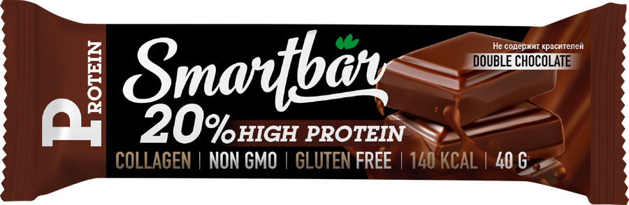 Батончик протеиновый SMARTBAR Protein, Двойной шоколад в темной глазури, 40г