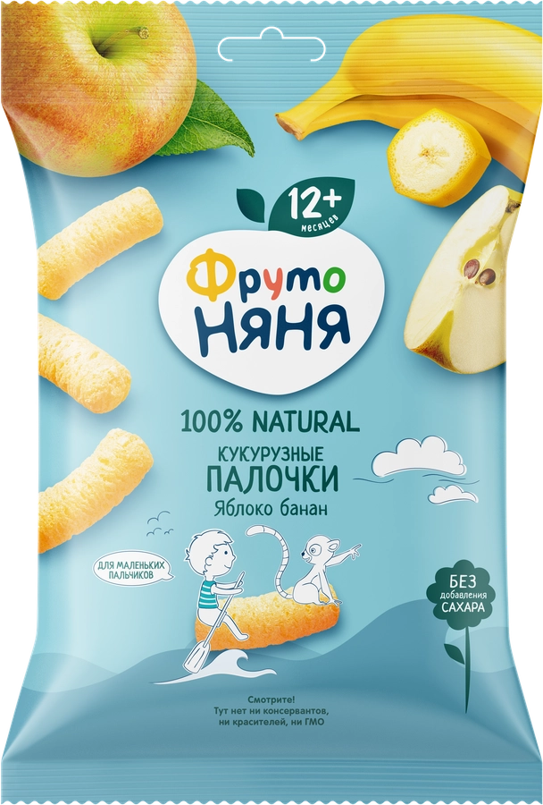 Палочки кукурузные ФРУТОНЯНЯ с яблоком и бананом, с 12 месяцев, 20г