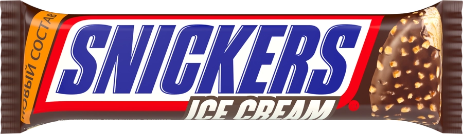 Мороженое SNICKERS Ice Cream, молочное с карамелью и арахисом в глазури 5%, без змж, эскимо, 65г