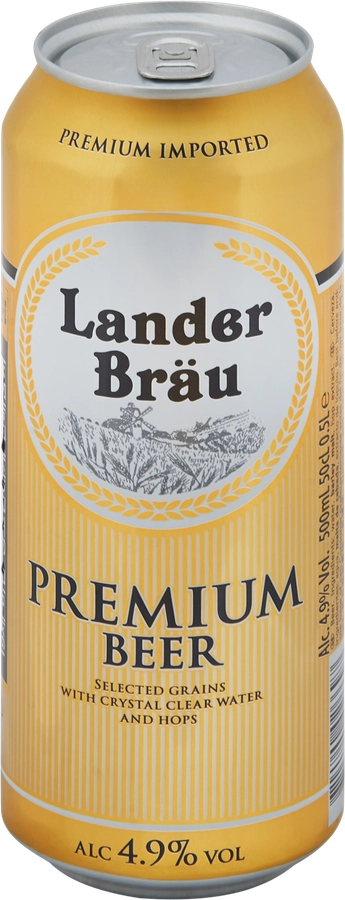 Пиво светлое LANDER BRAU фильтрованное пастеризованное, 4,9%, ж/б, 0.5л