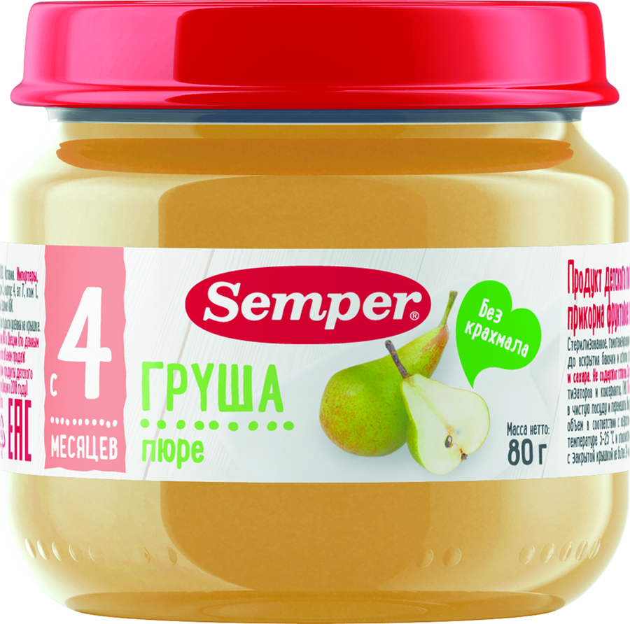 Пюре фруктовое SEMPER Груша, с 4 месяцев, 80г