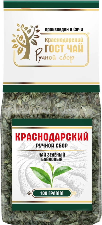 Чай зеленый КРАСНОДАРСКИЙ ГОСТ ЧАЙ РУЧНОЙ СБОР байховый, листовой, 100г