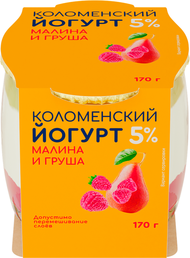 Йогурт КОЛОМЕНСКИЙ Малина и груша 5%, без змж, 170г