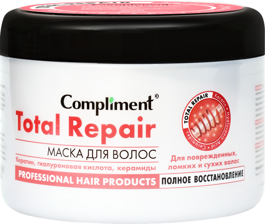 Маска для волос для поврежденных волос COMPLIMENT Total repair полное восстановление, 500мл
