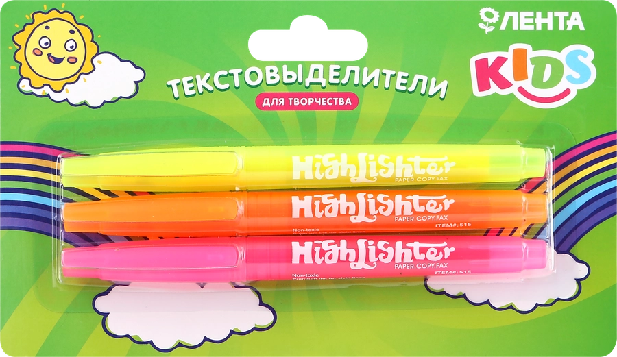 Набор текстовыделителей ЛЕНТА KIDS 3 цвета, 3шт