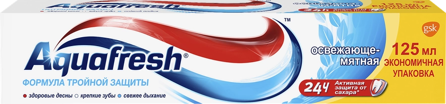 Зубная паста AQUAFRESH Формула тройной защиты освежающе-мятная, 125мл