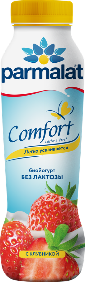 Биойогурт питьевой PARMALAT Comfort безлактозный Клубника 1,5%, без змж, 290г