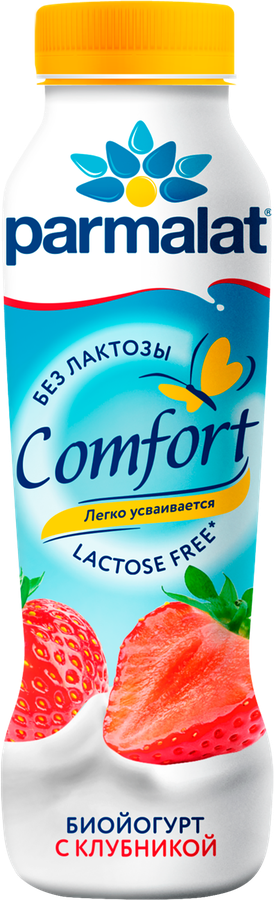Биойогурт питьевой PARMALAT Comfort безлактозный Клубника 1,5%, без змж, 290г