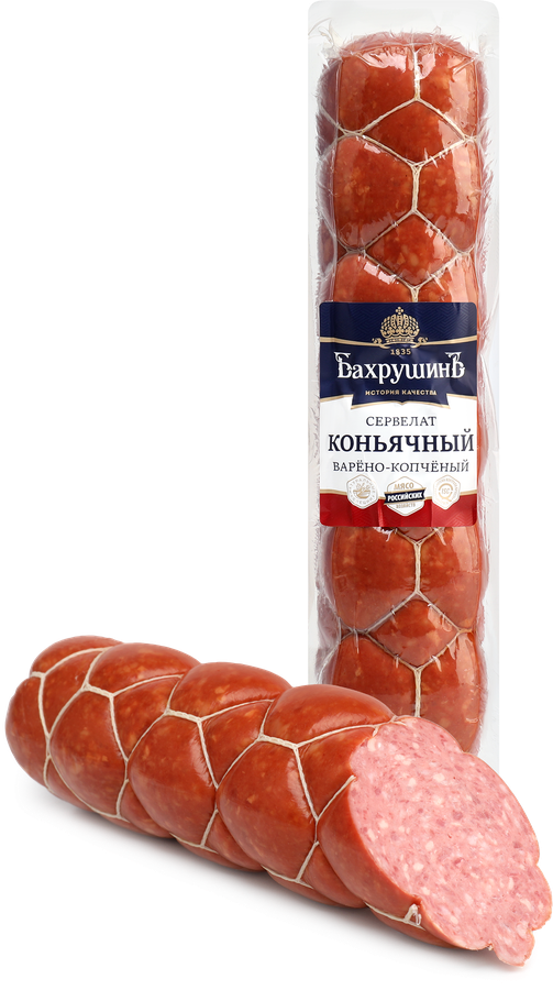 Колбаса копчено-вареная БАХРУШИНЪ Сервелат Коньячный, высший сорт, весовая