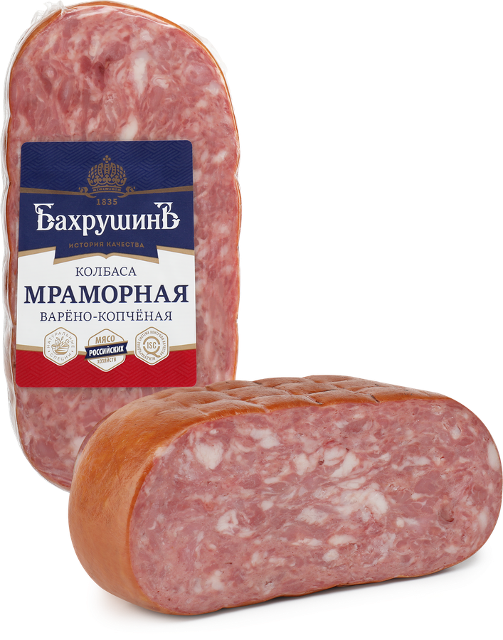 Колбаса копчено-вареная БАХРУШИНЪ Мраморная, весовая