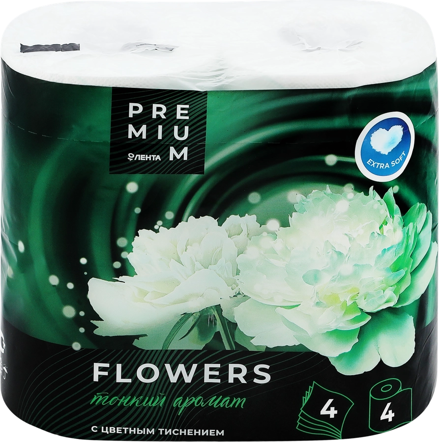 Бумага туалетная ЛЕНТА PREMIUM Flowers 4-слоя ароматизированная, 4шт