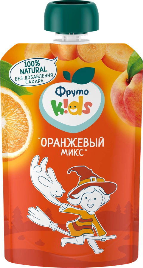 Пюре фруктовое ФРУТОKIDS Оранжевый микс, яблоко, персик, морковь и 
апельсин, с 6 месяцев, 90г