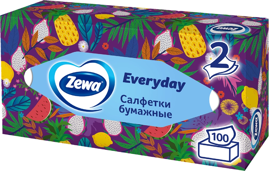 Салфетки бумажные ZEWA Everyday 2-слоя, в коробке, 100шт