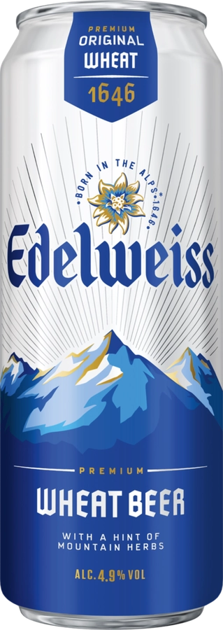 Напиток пивной EDELWEISS Wheat beer нефильтрованный пастеризованный осветленный, 4,9%, ж/б, 0.43л