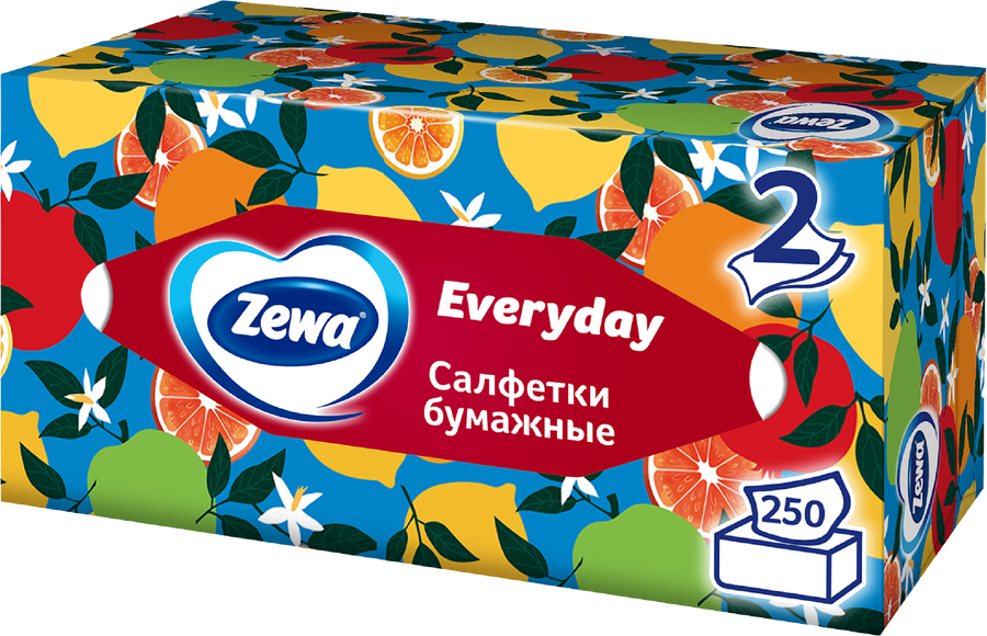 Салфетки бумажные ZEWA Everyday 2-слоя, в коробке, 250шт, превью