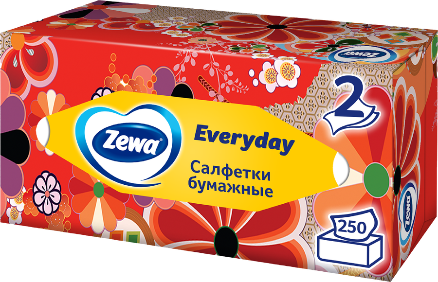 Салфетки бумажные ZEWA Everyday 2-слоя, в коробке, 250шт, превью