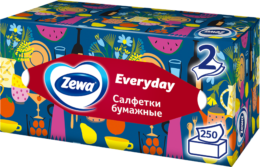Салфетки бумажные ZEWA Everyday 2-слоя, в коробке, 250шт, превью
