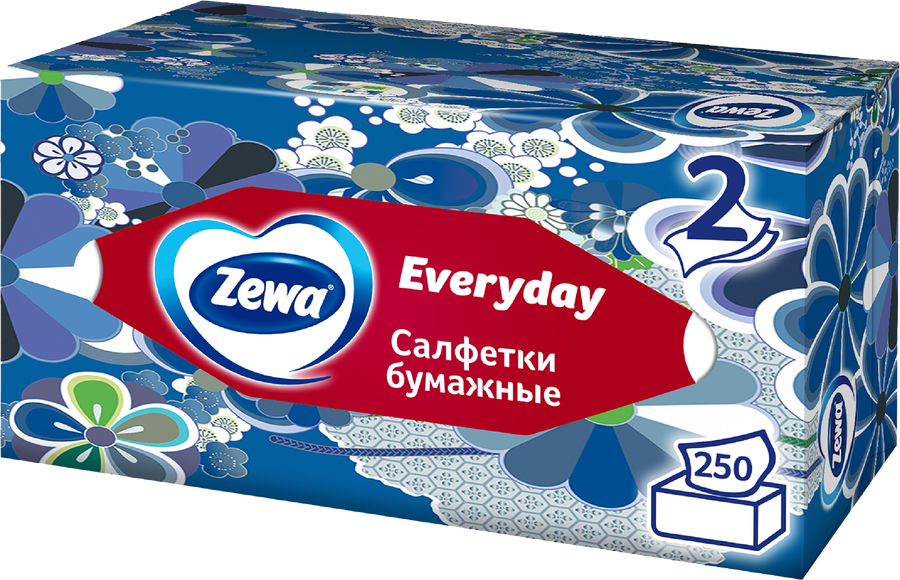 Салфетки бумажные ZEWA Everyday 2-слоя, в коробке, 250шт, предпросмотр
