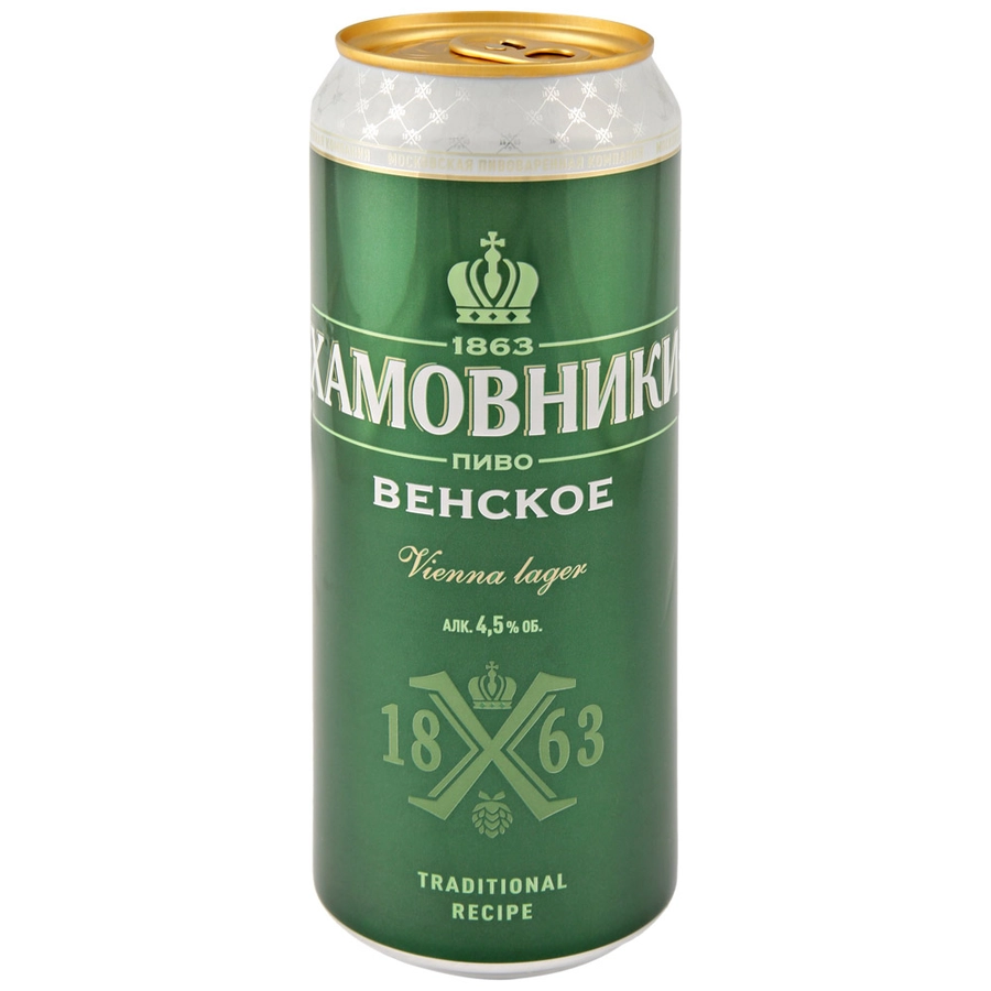 Пиво светлое ХАМОВНИКИ Венское фильтрованное пастеризованное, 4,5%, ж/б, 0.45л