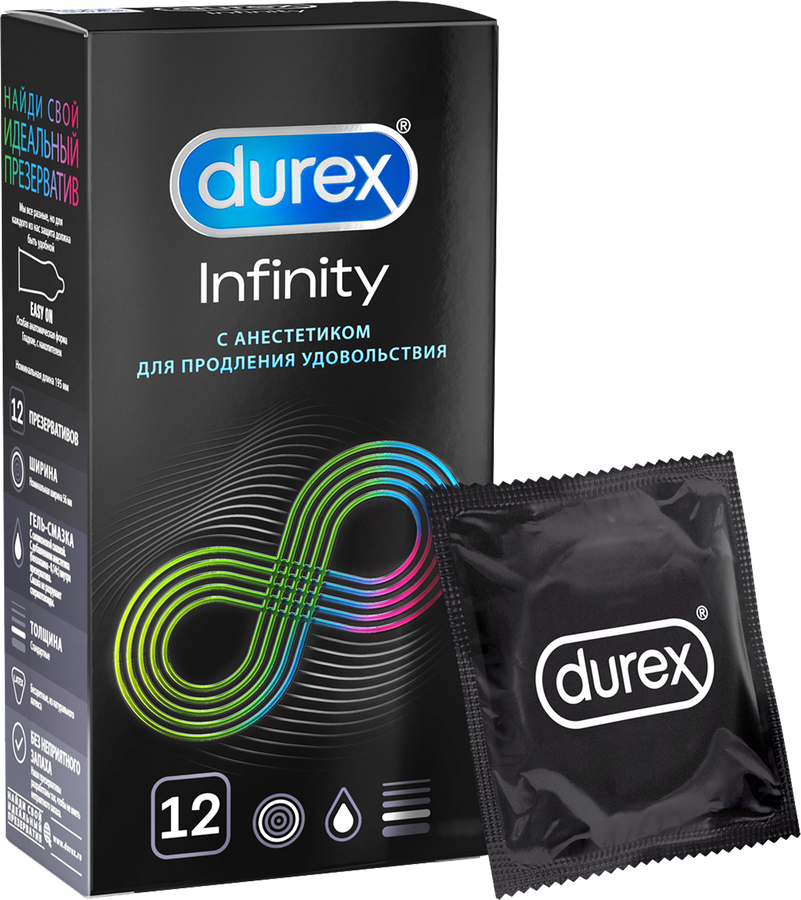 Презервативы DUREX Infinity гладкие с анестетиком, 12шт