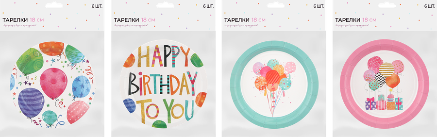 Тарелки одноразовые Happy Birthday d=18см бумажные, 6шт, предпросмотр