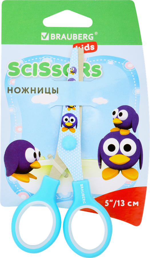 Ножницы BRAUBERG Kid Series Пингвины 13см, голубые Арт. 232271
