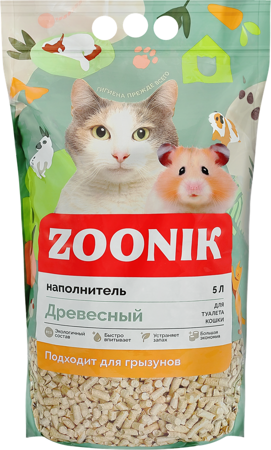 Наполнитель древесный для кошачьего туалета ЗООНИК, 5л