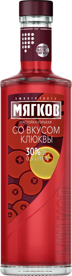 Настойка МЯГКОВ горькая со вкусом клюквы 30%, 0.5л