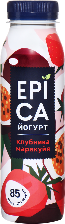 Йогурт питьевой EPICA с клубникой и маракуйей 2,5%, без змж, 260г