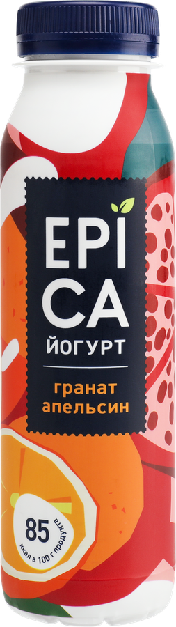 Йогурт питьевой EPICA с гранатом и апельсином 2,5%, без змж, 260г
