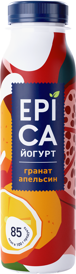 Йогурт питьевой EPICA с гранатом и апельсином 2,5%, без змж, 260г
