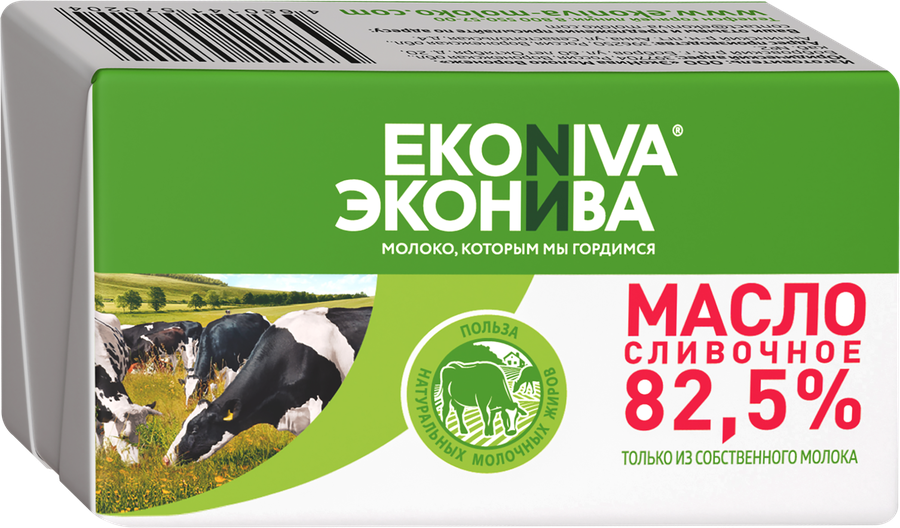 Масло сливочное ЭКОНИВА Традиционное 82,5%, без змж, 180г
