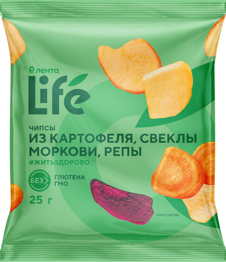 Чипсы овощные ЛЕНТА ЕСО Хрустящие, из картофеля, свеклы, моркови и репы, 25г