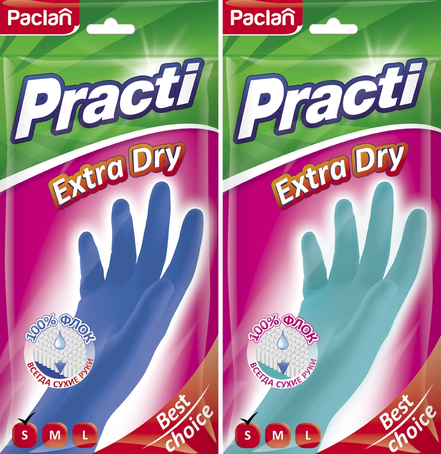 Перчатки хозяйственные PACLAN Extra Dry, размер S, тиффани/синий, в ассортименте Арт. 407362